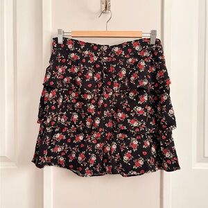 Zara Tiered Floral Button-Front Mini Skirt